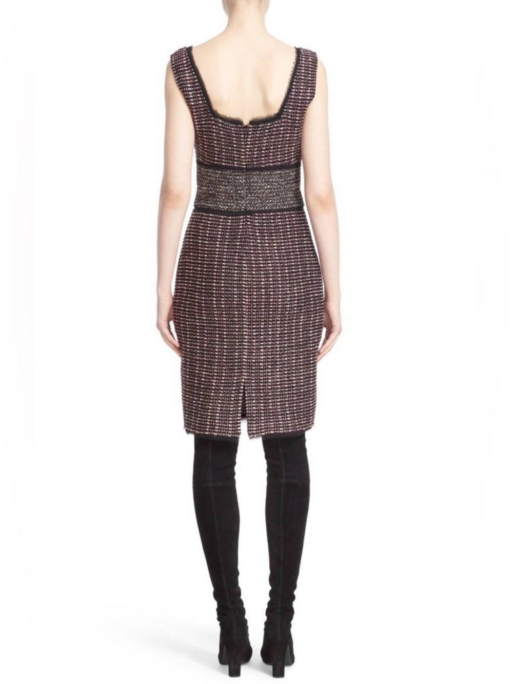 St. John ‘Elista’ Pink and Black Tweed Sleeveless Square Neckline Dress, Size 12 - Picture 7 of 10